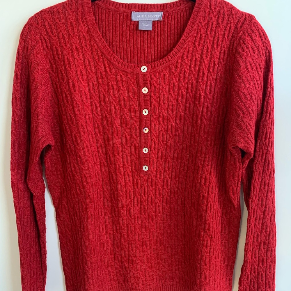 Red Laura Scott Light Cableknit Sweater Size Small